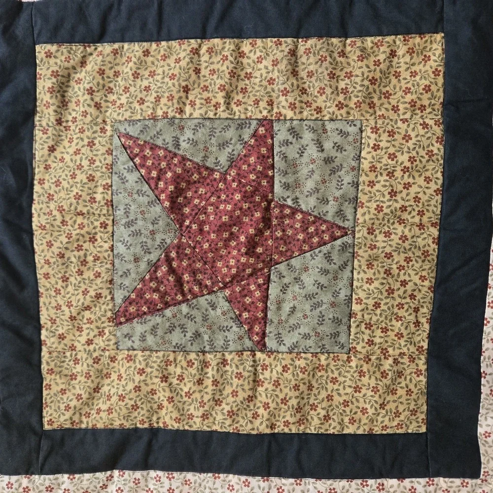 Primitive Country Star Quilted Accent Pillow Cover 17x17 Homemade Cottagecore